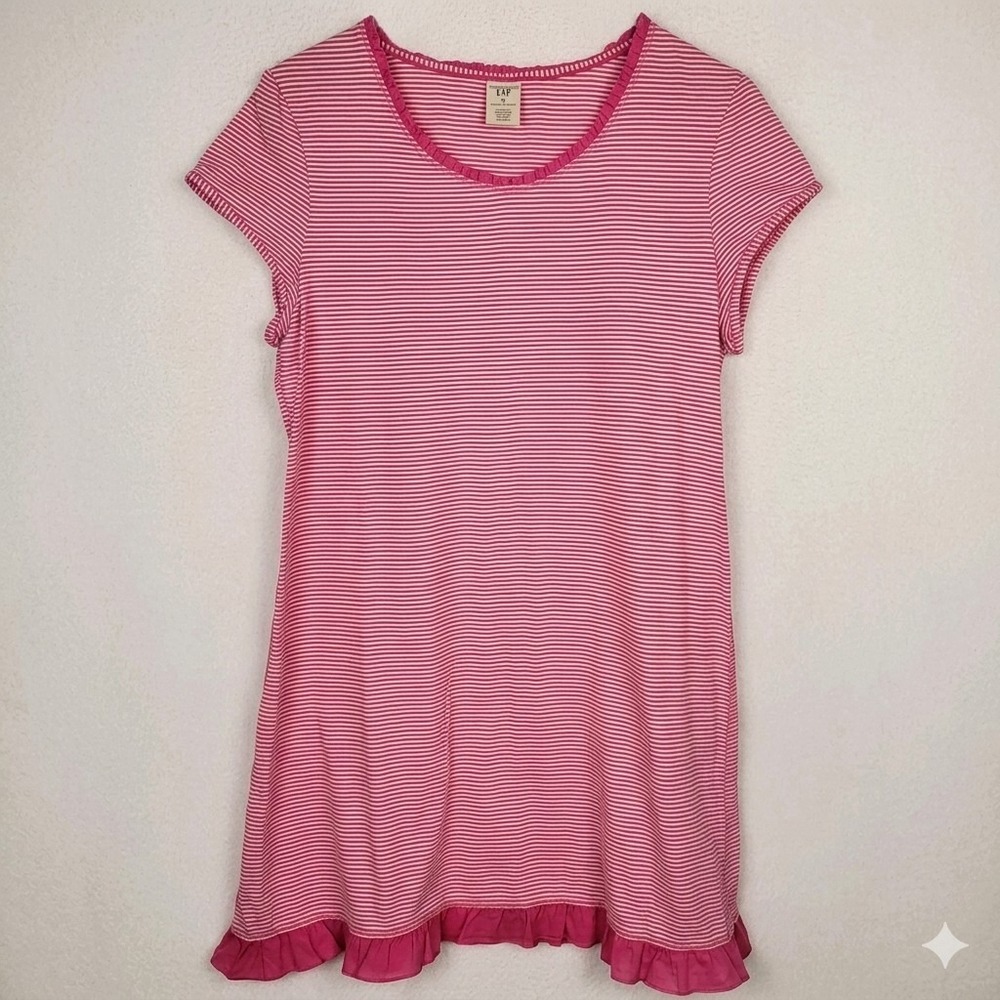Sonoma Life + Style Womens XL Pink White Striped Ruffle Hem Nightgown Sleepwear